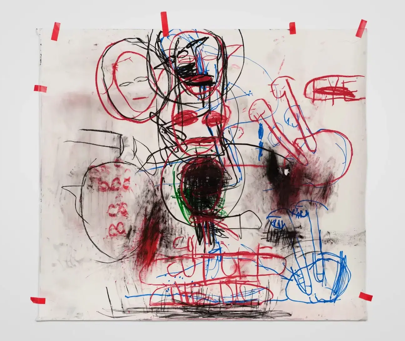 PAUL McCARTHY SS EE, Cut Off , D11 #5 2025 Charcoal, pastel, paint marker, and tape on paper 182.9 x 205.7 cm